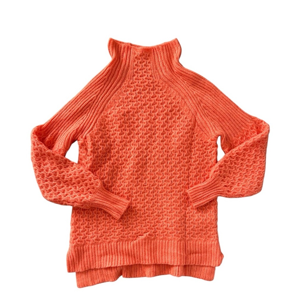ANTHROPOLOGIE Cozy Coral Orange Mock Neck Long Sleeve Sweater